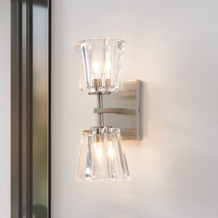 Vanity Light Thesis 206988A Valentin 13 inch 2 light Brushed Nickel Vanity Light with Clear Pressed Glass Shades THESIS