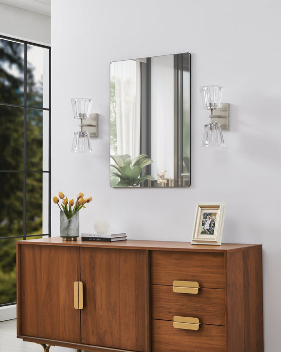 Vanity Light Thesis 206988A Valentin 13 inch 2 light Brushed Nickel Vanity Light with Clear Pressed Glass Shades THESIS