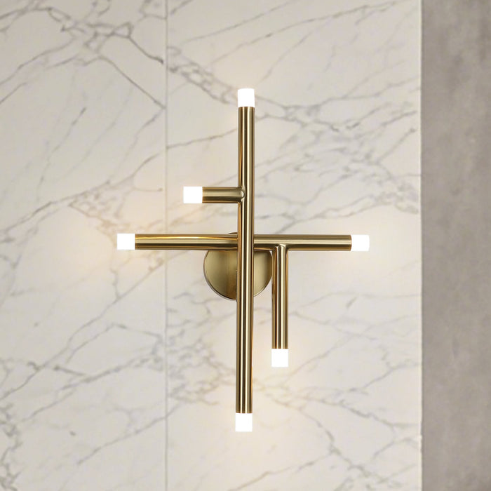 Wall Sconce Thesis 207303A Manhattan 18 inch 6 light Brushed Gold LED Wall Sconce THESIS