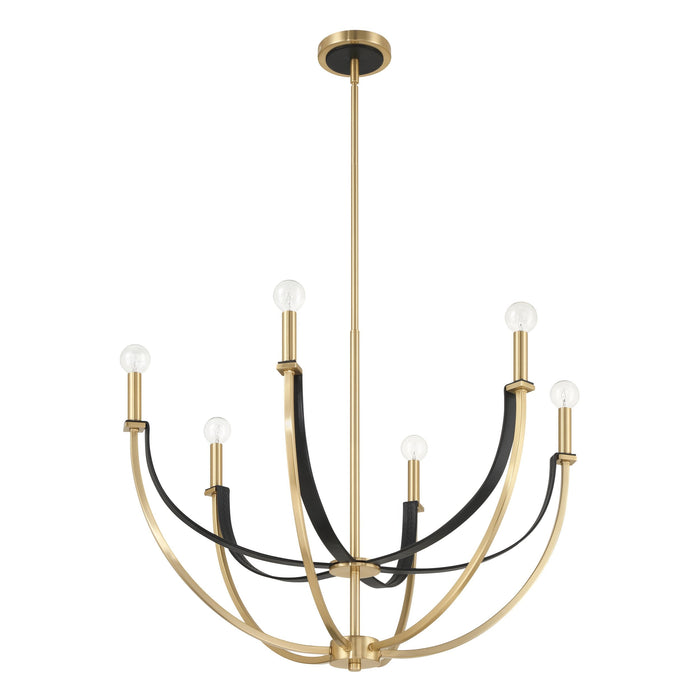 Chandelier Thesis 207368A Sussex 29 inch 6 light Champagne Gold and Black Faux Leather Chandelier THESIS
