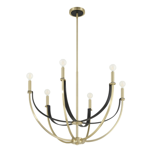 Chandelier Thesis 207368A Sussex 29 inch 6 light Champagne Gold and Black Faux Leather Chandelier THESIS