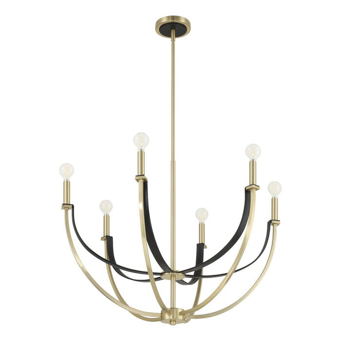 Chandelier Thesis 207368A Sussex 29 inch 6 light Champagne Gold and Black Faux Leather Chandelier THESIS