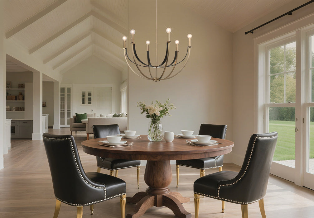 Chandelier Thesis 207368A Sussex 29 inch 6 light Champagne Gold and Black Faux Leather Chandelier THESIS