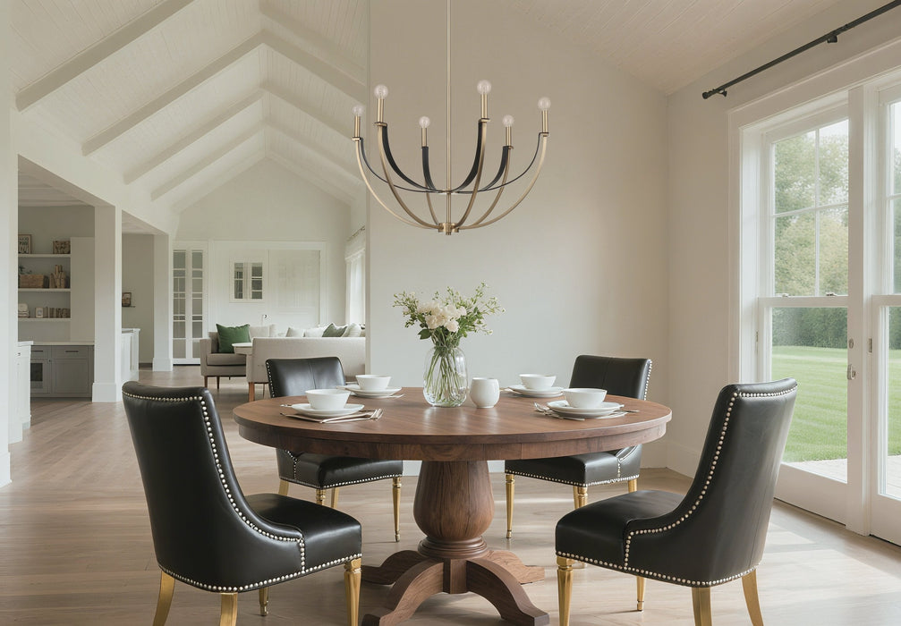 Chandelier Thesis 207368A Sussex 29 inch 6 light Champagne Gold and Black Faux Leather Chandelier THESIS