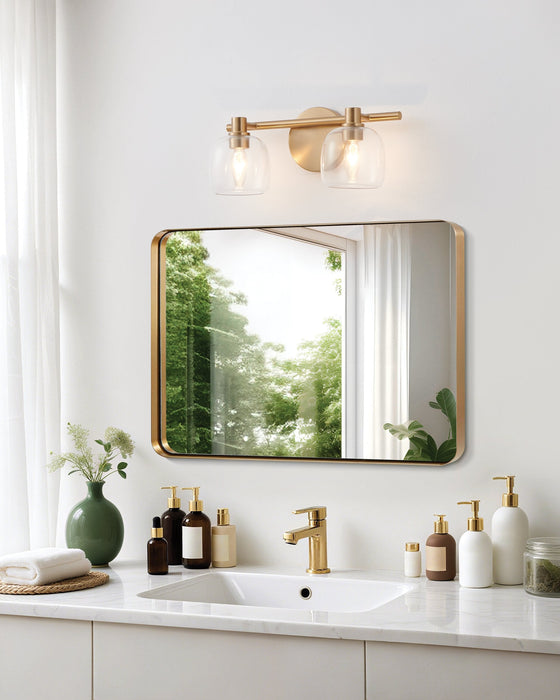 Vanity Light Thesis 207005A Valentina 15 inch 2 light Champagne Gold Vanity Light with Clear Glass Shades THESIS