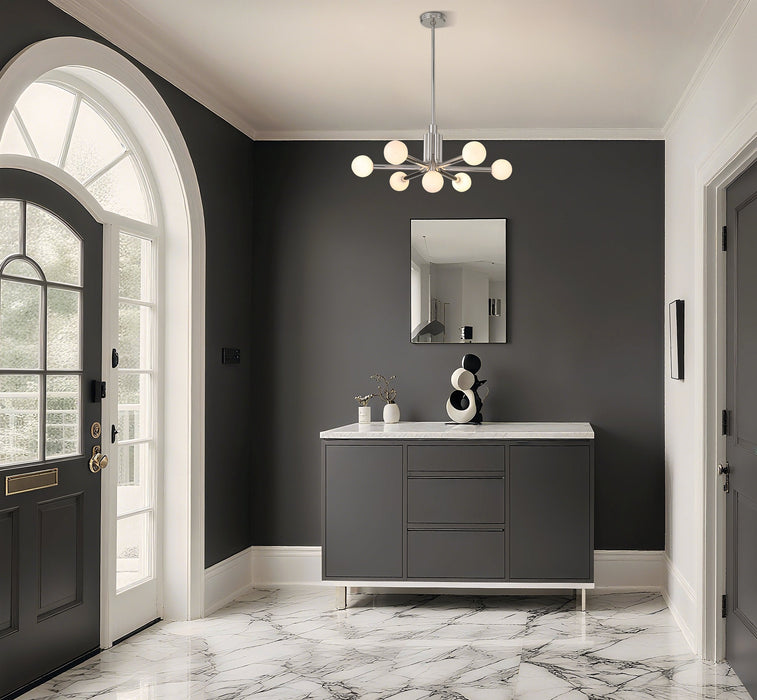 Chandelier Thesis 207348A Stockholm 29 inch 7 light Polished Nickel Chandelier with Opal Glass Shades THESIS