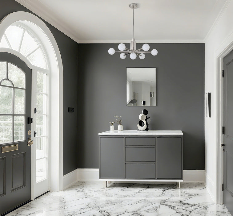 Chandelier Thesis 207348A Stockholm 29 inch 7 light Polished Nickel Chandelier with Opal Glass Shades THESIS