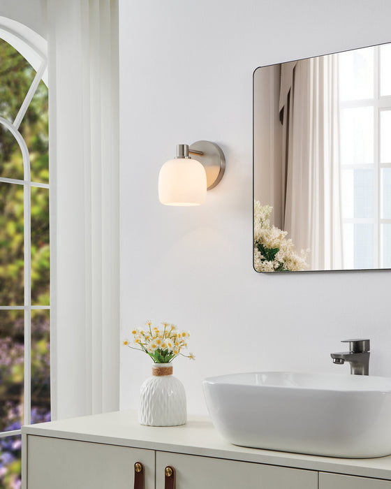 Vanity Light Thesis 207002A Valentina 5 inch 1 light Brushed Nickel Vanity Light with Etched Opal Glass Shade THESIS