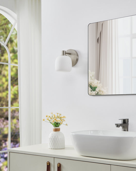 Vanity Light Thesis 207002A Valentina 5 inch 1 light Brushed Nickel Vanity Light with Etched Opal Glass Shade THESIS