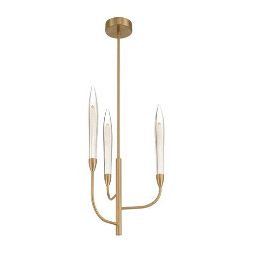 Chandelier Thesis 207265A Calle 16 inch 3 light Brass LED Chandelier with Gold Leaf Hand Pressed Glass Shades THESIS