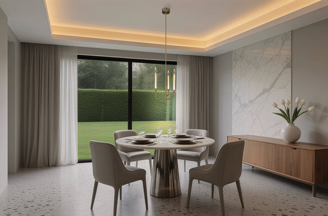 Chandelier Thesis 207265A Calle 16 inch 3 light Brass LED Chandelier with Gold Leaf Hand Pressed Glass Shades THESIS