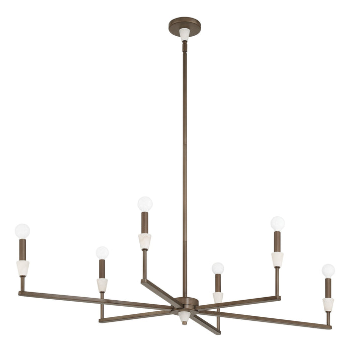 Chandelier Thesis 207365A Montclair 46 inch 6 light Forged Bronze and Natural Alabaster Linear Chandelier THESIS