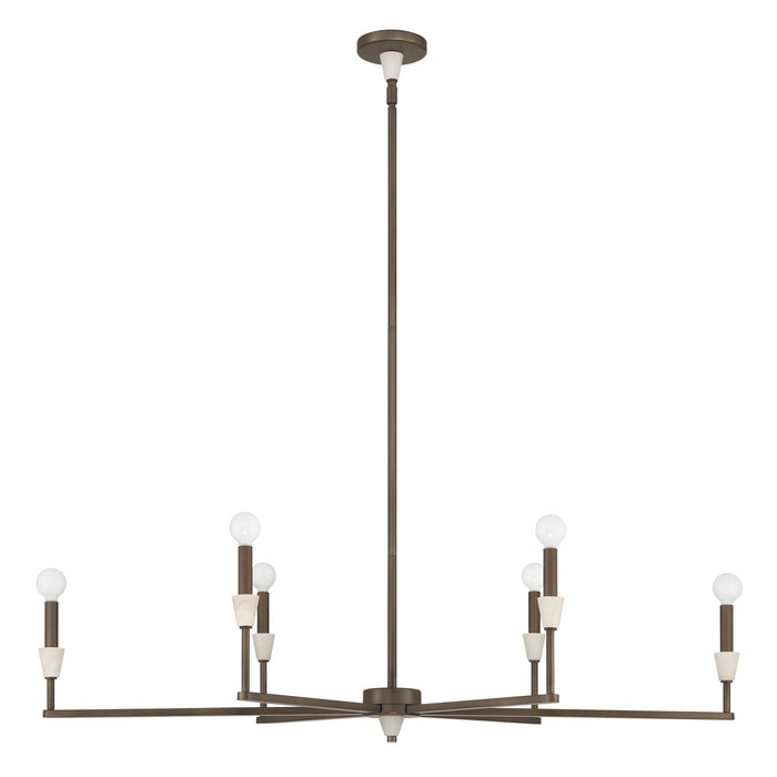 Chandelier Thesis 207365A Montclair 46 inch 6 light Forged Bronze and Natural Alabaster Linear Chandelier THESIS