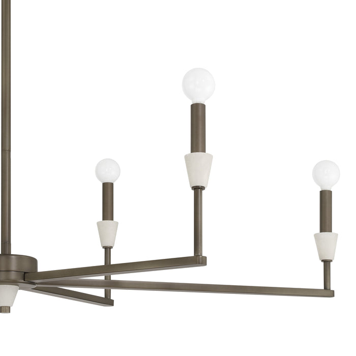 Chandelier Thesis 207365A Montclair 46 inch 6 light Forged Bronze and Natural Alabaster Linear Chandelier THESIS