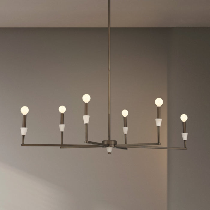 Chandelier Thesis 207365A Montclair 46 inch 6 light Forged Bronze and Natural Alabaster Linear Chandelier THESIS