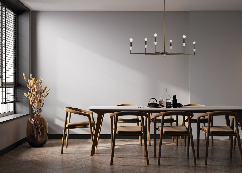 Chandelier Thesis 207365A Montclair 46 inch 6 light Forged Bronze and Natural Alabaster Linear Chandelier THESIS