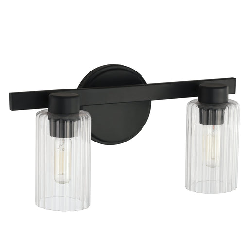 Vanity Light Thesis 207029A Bedminster 14 inch 2 light Matte Black Vanity Light with Clear Ribbed Glass Shades THESIS