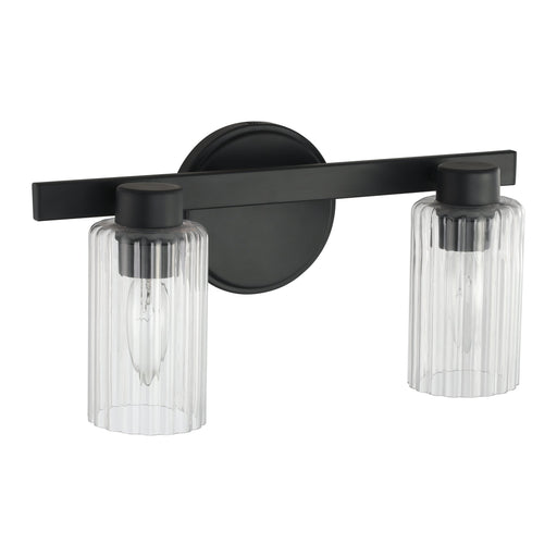 Vanity Light Thesis 207029A Bedminster 14 inch 2 light Matte Black Vanity Light with Clear Ribbed Glass Shades THESIS