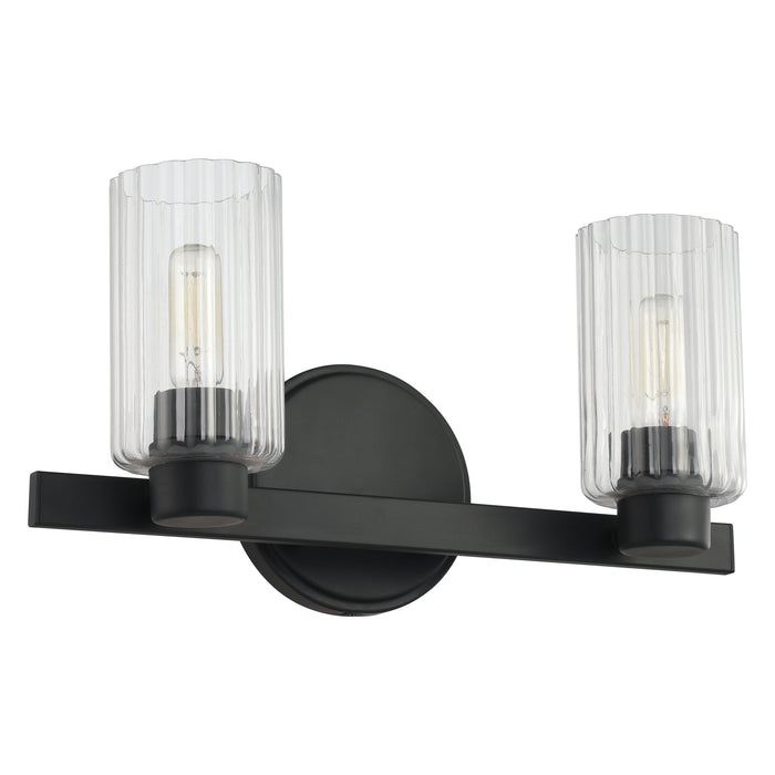 Vanity Light Thesis 207029A Bedminster 14 inch 2 light Matte Black Vanity Light with Clear Ribbed Glass Shades THESIS