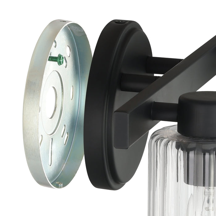 Vanity Light Thesis 207029A Bedminster 14 inch 2 light Matte Black Vanity Light with Clear Ribbed Glass Shades THESIS