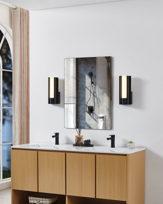 Vanity Light Thesis 207629A Colton 12 inch 1 light Textured Black 5CCT LED Vanity Light with Etched Opal Glass Shade THESIS