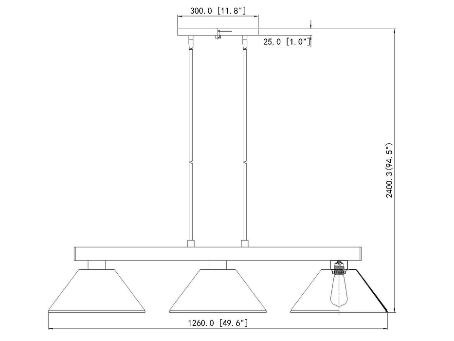 Billiard Z-Lite 152MGLD-PWH Modern Gold Cobalt 3 Light Billiard Z-Lite