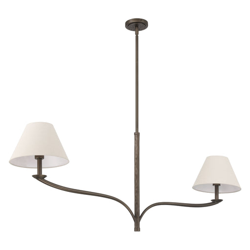 Chandelier Thesis 207338A Bethany 56 inch 2 light Forged Bronze Linear Chandelier with Natural Linen Shades THESIS