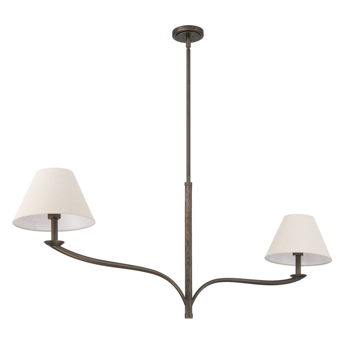 Chandelier Thesis 207338A Bethany 56 inch 2 light Forged Bronze Linear Chandelier with Natural Linen Shades THESIS