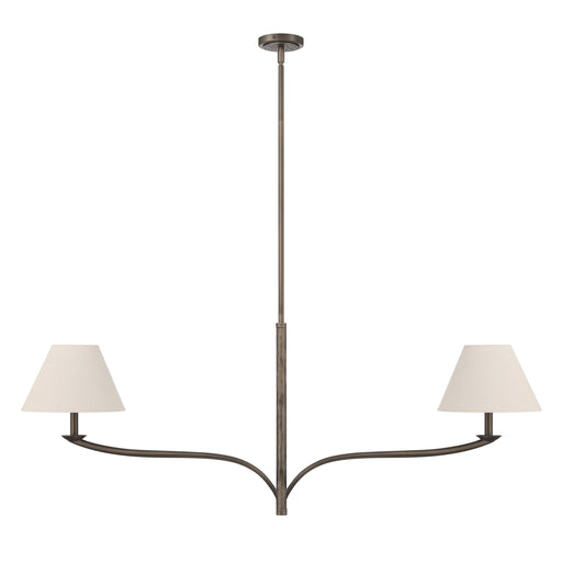 Chandelier Thesis 207338A Bethany 56 inch 2 light Forged Bronze Linear Chandelier with Natural Linen Shades THESIS