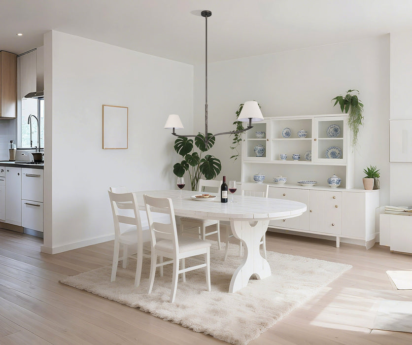 Chandelier Thesis 207338A Bethany 56 inch 2 light Forged Bronze Linear Chandelier with Natural Linen Shades THESIS