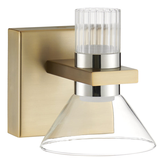 Vanity Light Thesis 207683A Blake 5 inch 2 light Champagne Gold and Polished Nickel 5CCT LED Vanity Light with Clear and Clear Ribbed Glass THESIS