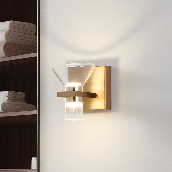 Vanity Light Thesis 207683A Blake 5 inch 2 light Champagne Gold and Polished Nickel 5CCT LED Vanity Light with Clear and Clear Ribbed Glass THESIS