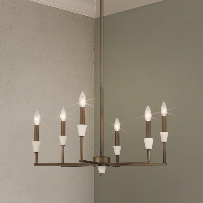 Chandelier Thesis 207363A Montclair 26 inch 6 light Forged Bronze and Natural Alabaster Chandelier THESIS