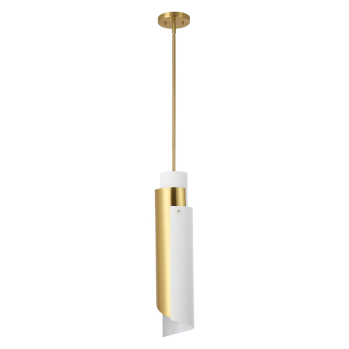 Pendant Light Thesis 206929A Enzio 6 inch 1 light Brushed Gold Pendant Light with Brushed Gold and Matte White Metal Shade THESIS