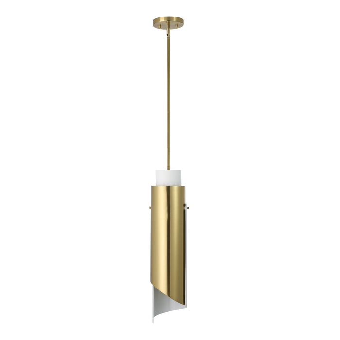 Pendant Light Thesis 206929A Enzio 6 inch 1 light Brushed Gold Pendant Light with Brushed Gold and Matte White Metal Shade THESIS