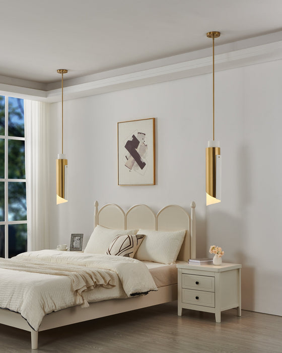 Pendant Light Thesis 206929A Enzio 6 inch 1 light Brushed Gold Pendant Light with Brushed Gold and Matte White Metal Shade THESIS