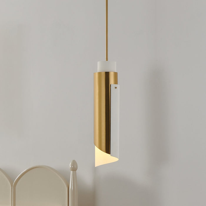 Pendant Light Thesis 206929A Enzio 6 inch 1 light Brushed Gold Pendant Light with Brushed Gold and Matte White Metal Shade THESIS