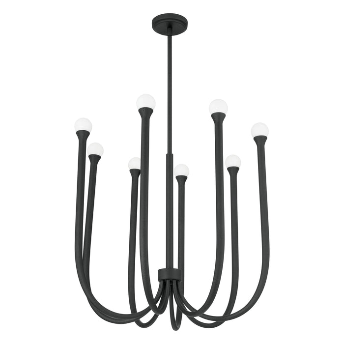 Chandelier Thesis 207263A Dahlia 28 inch 8 light Textured Black Chandelier with Opal Glass Shades THESIS