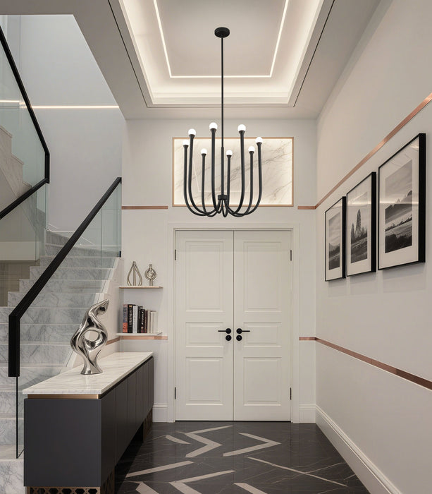 Chandelier Thesis 207263A Dahlia 28 inch 8 light Textured Black Chandelier with Opal Glass Shades THESIS