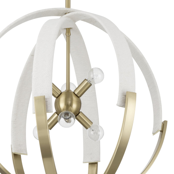 Chandelier Thesis 207273A Abbey 23 inch 6 light Brass and Cream Cotton Rope Chandelier THESIS
