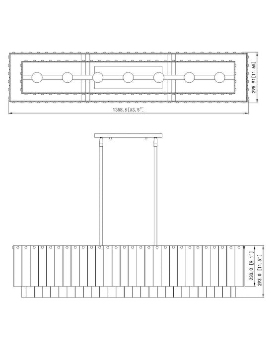 Linear Chandelier Z-Lite 1943-53L-MGLD Modern Gold Glacier 7 Light Linear Chandelier Z-Lite
