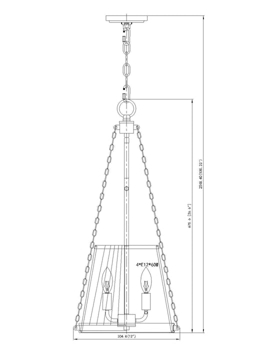 Pendant Z-Lite 1954P12-MB Matte Black Madeline 4 Light Pendant Z-Lite