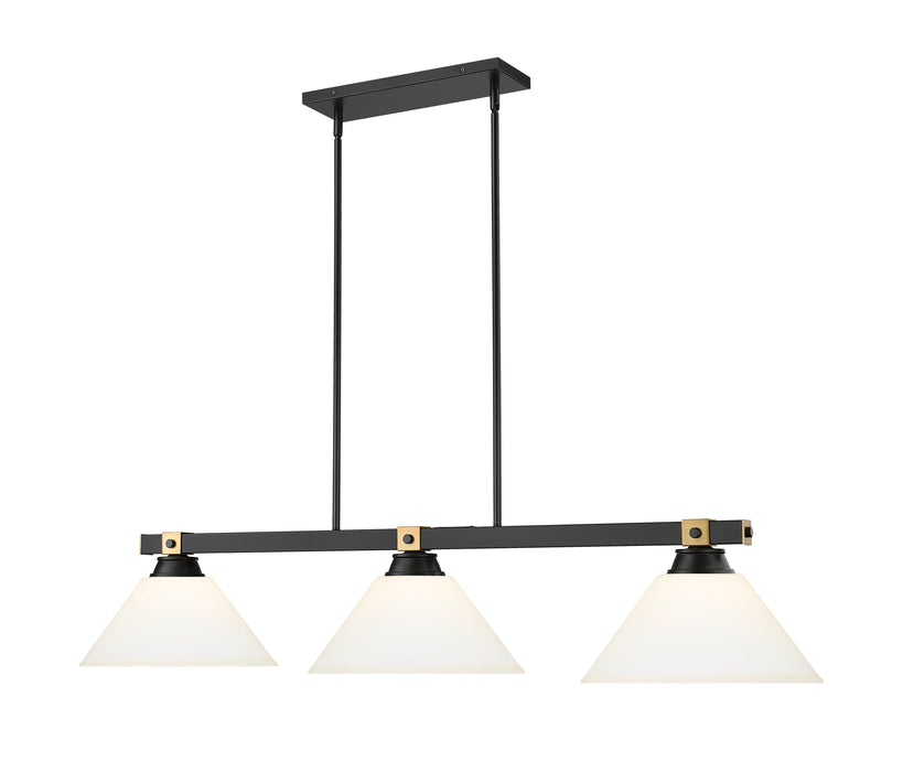 Billiard Z-Lite 1955-3MB-RB-AMO14 Matte Black + Rubbed Brass Bronte 3 Light Billiard Z-Lite