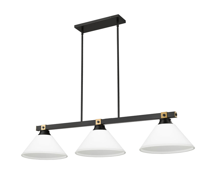 Billiard Z-Lite 1955-3MB-RB-AMO14 Matte Black + Rubbed Brass Bronte 3 Light Billiard Z-Lite