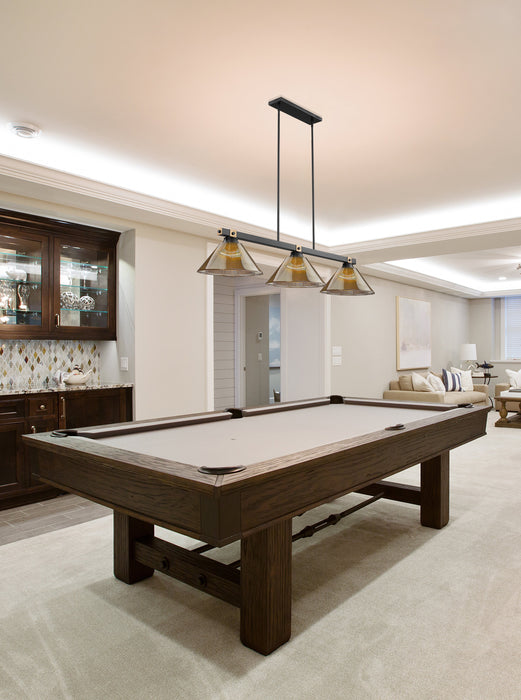 Billiard Z-Lite 1955-3MB-RB-ARS Matte Black + Rubbed Brass Bronte 3 Light Billiard Z-Lite