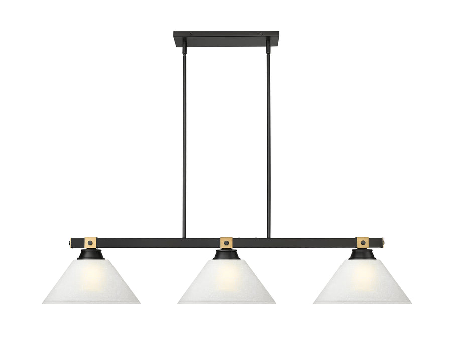 Billiard Z-Lite 1955-3MB-RB-AWL14 Matte Black + Rubbed Brass Bronte 3 Light Billiard Z-Lite