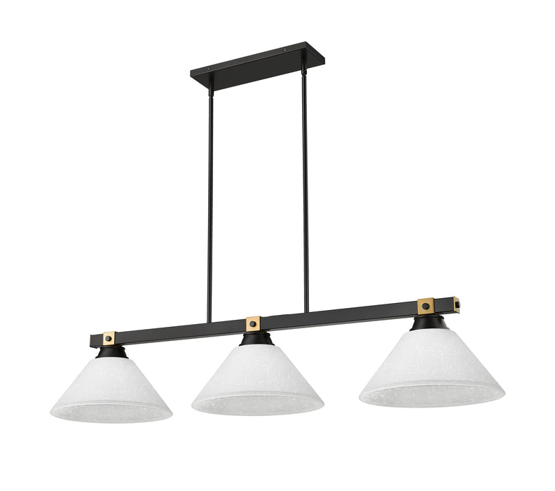 Billiard Z-Lite 1955-3MB-RB-AWL14 Matte Black + Rubbed Brass Bronte 3 Light Billiard Z-Lite