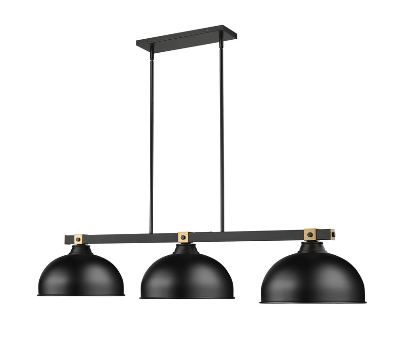 Billiard Z-Lite 1955-3MB-RB-D13MB Matte Black + Rubbed Brass Bronte 3 Light Billiard Z-Lite