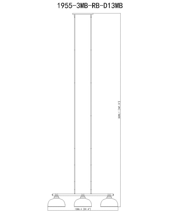 Billiard Z-Lite 1955-3MB-RB-D13MB Matte Black + Rubbed Brass Bronte 3 Light Billiard Z-Lite