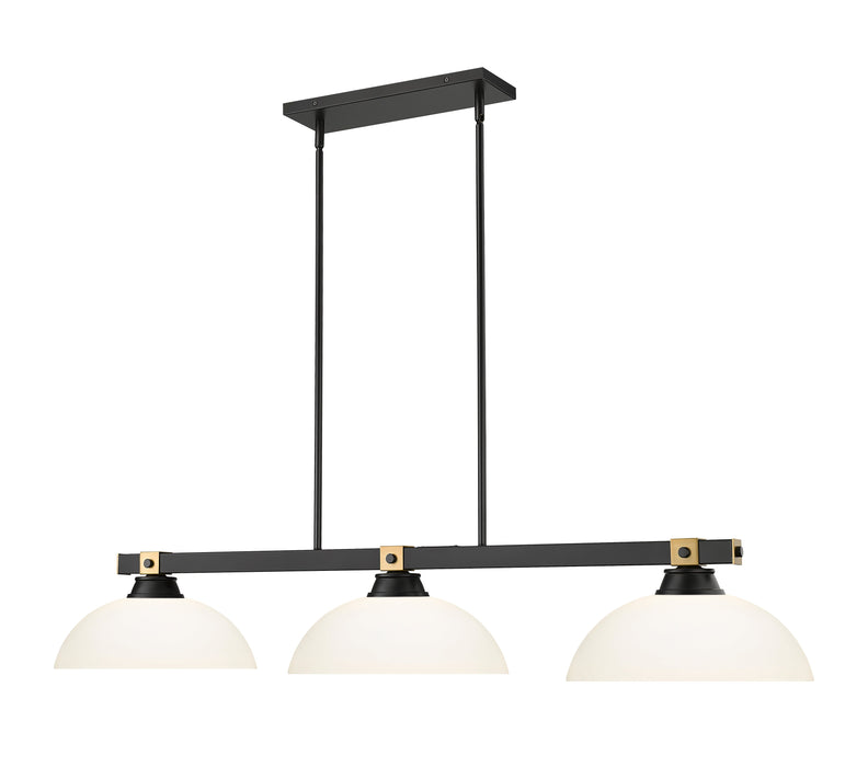 Billiard Z-Lite 1955-3MB-RB-DMO14 Matte Black + Rubbed Brass Bronte 3 Light Billiard Z-Lite